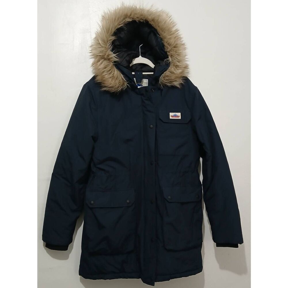 Penfield Womens large parka jacket blue coat fur hoodie
